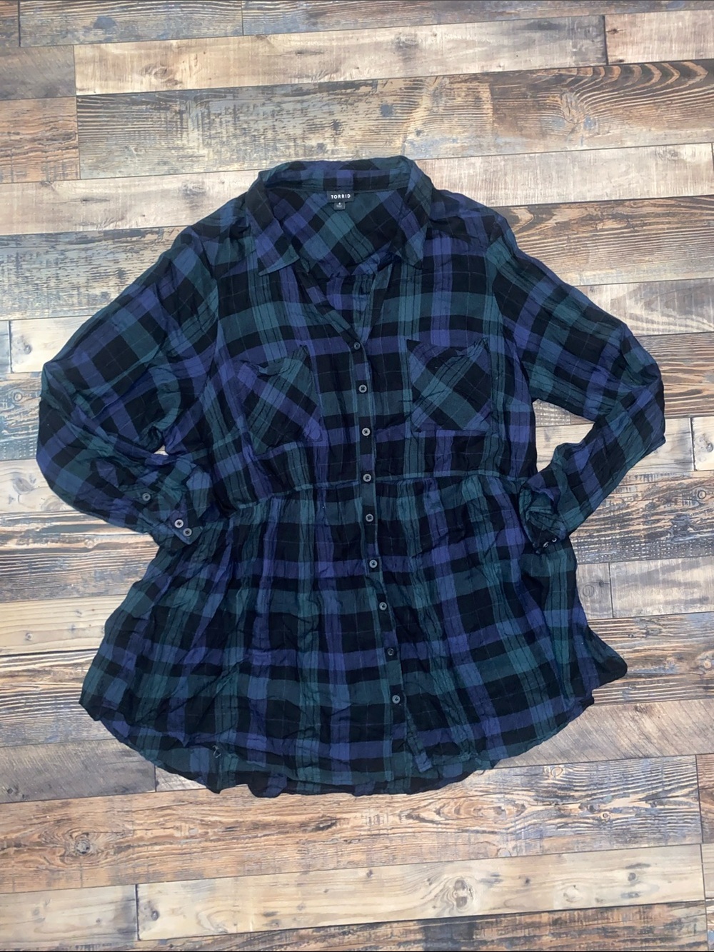 torrid Blue and Green Plaid Button-Up Top
